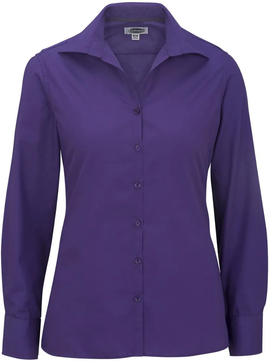 OUTLET-Edwards Ladies Lightweight Open Neck Poplin Blouse Long Sleeve