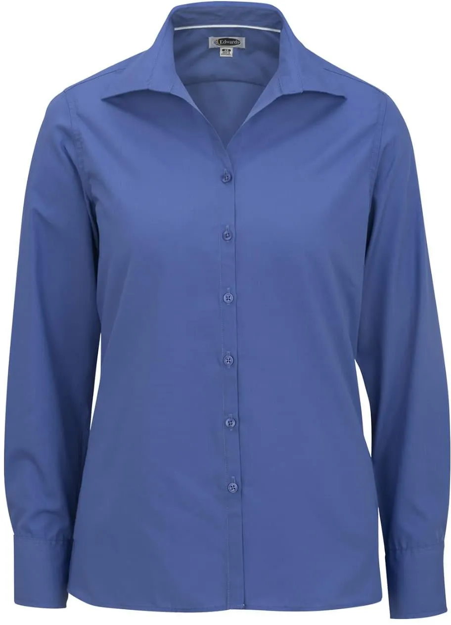 OUTLET-Edwards Ladies Lightweight Open Neck Poplin Blouse Long Sleeve