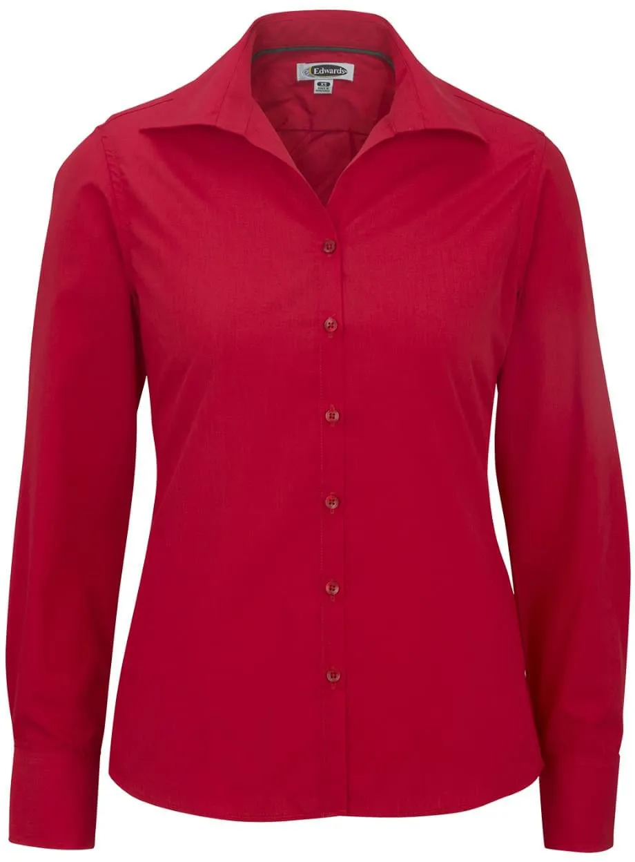 OUTLET-Edwards Ladies Lightweight Open Neck Poplin Blouse Long Sleeve