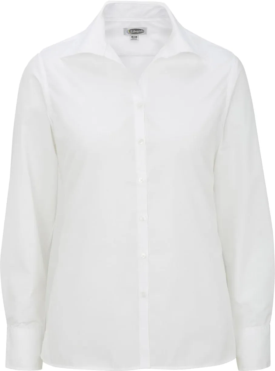 OUTLET-Edwards Ladies Lightweight Open Neck Poplin Blouse Long Sleeve