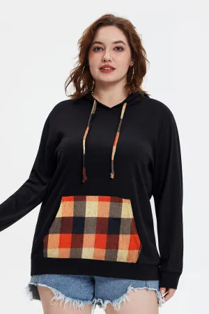 Plaid Pocket Black Hoodie Sweatshirt