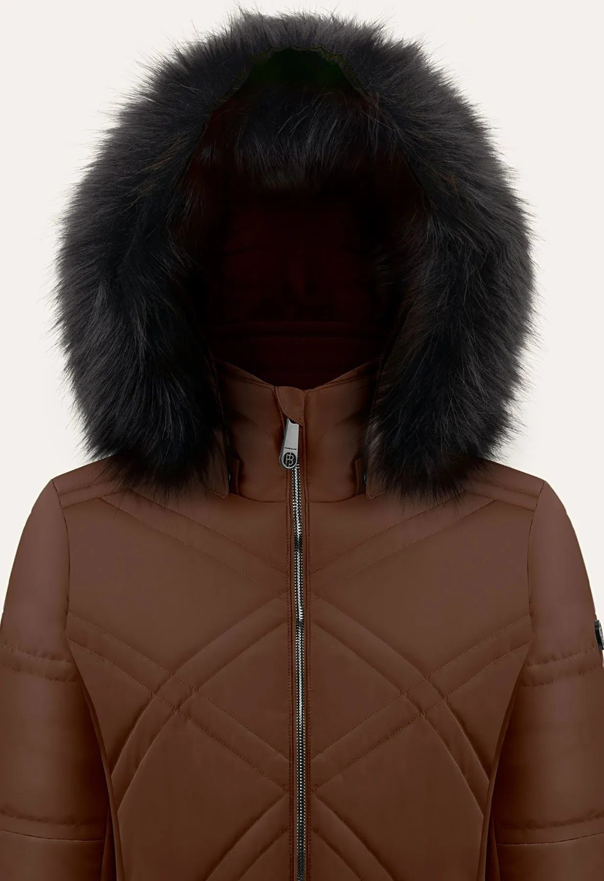 Poivre Blanc W24-1003 Ski Jacket in Chocolate Brown with Faux Fur trim