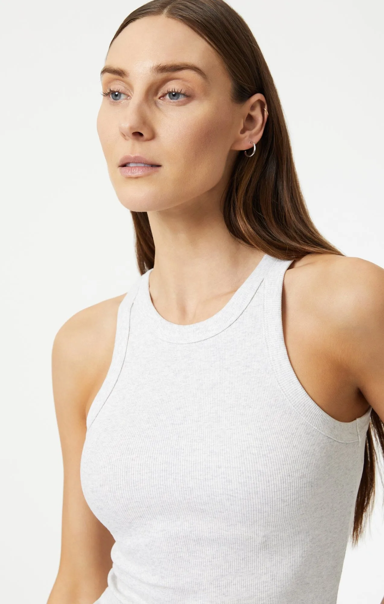 RACER BACK TANK TOP IN SNOW GREY MELANGE