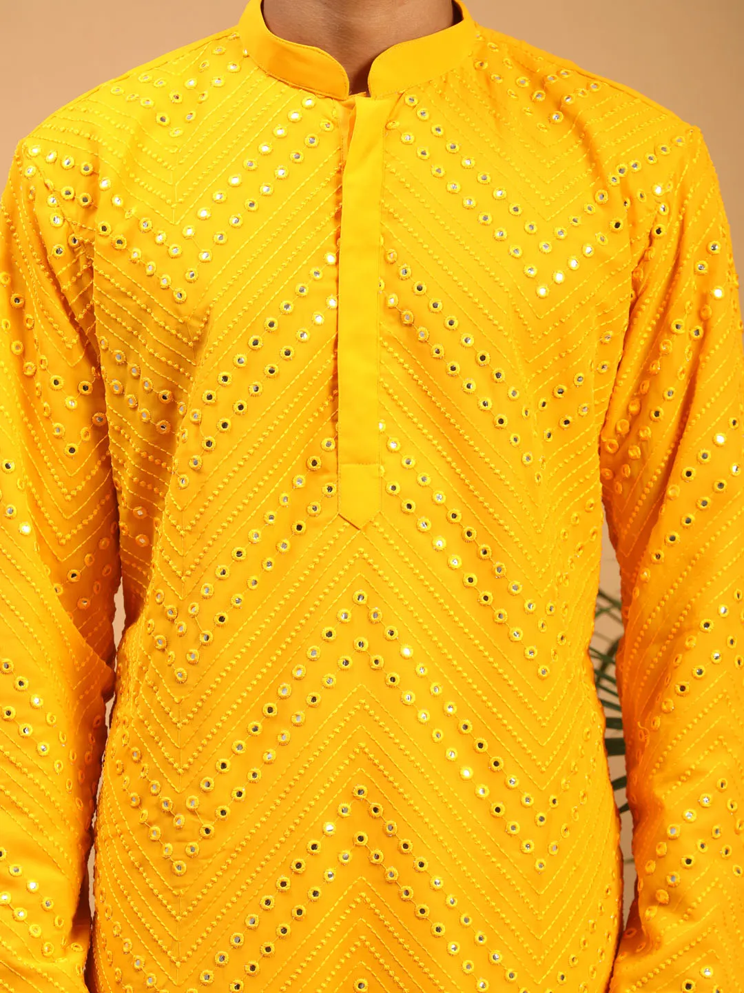 SHRESTHA By VASTRAMAY Men's Yellow Mirror Kurta