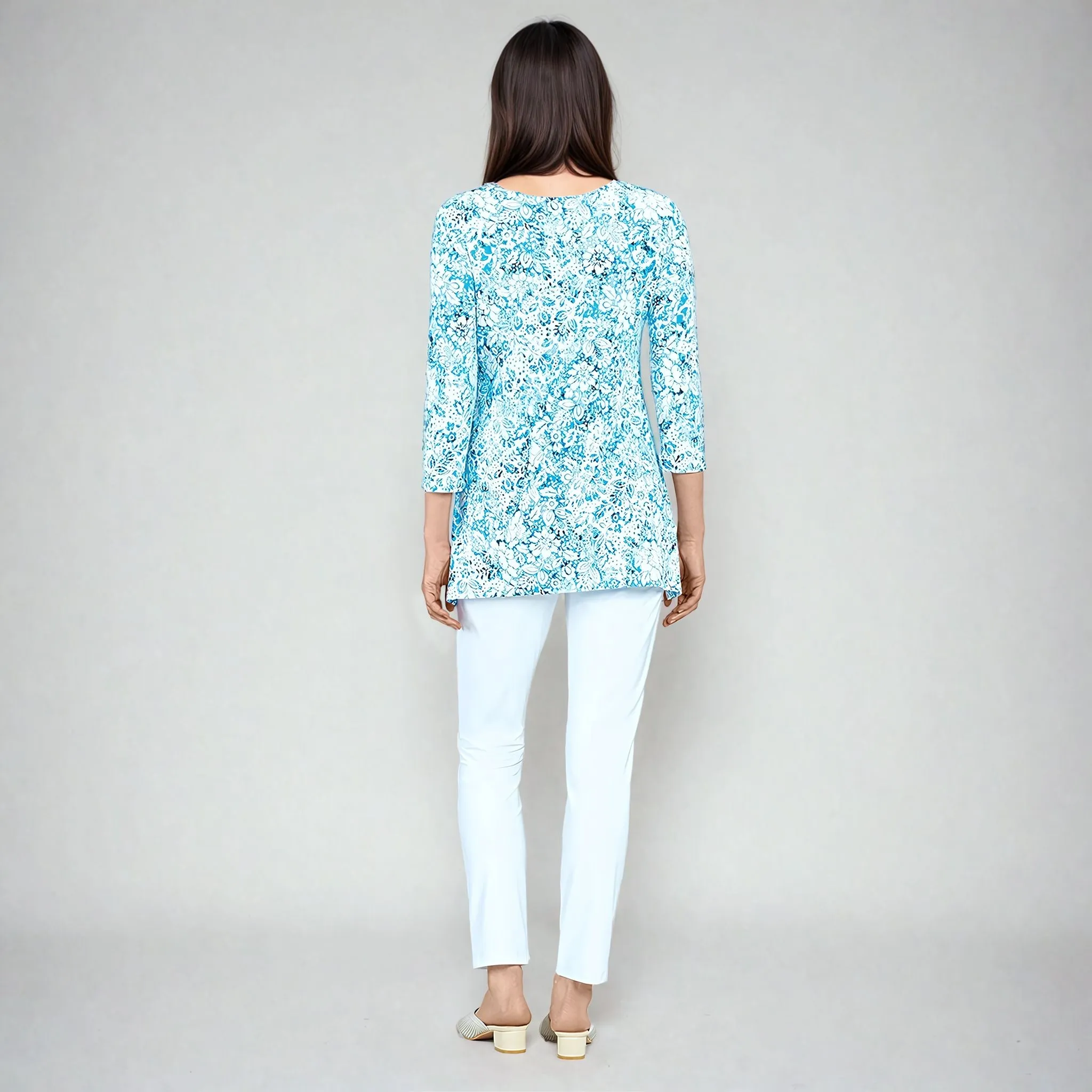 Textured Parachute Hem Tunic - Floral Rain-Turquoise - Final Sale!