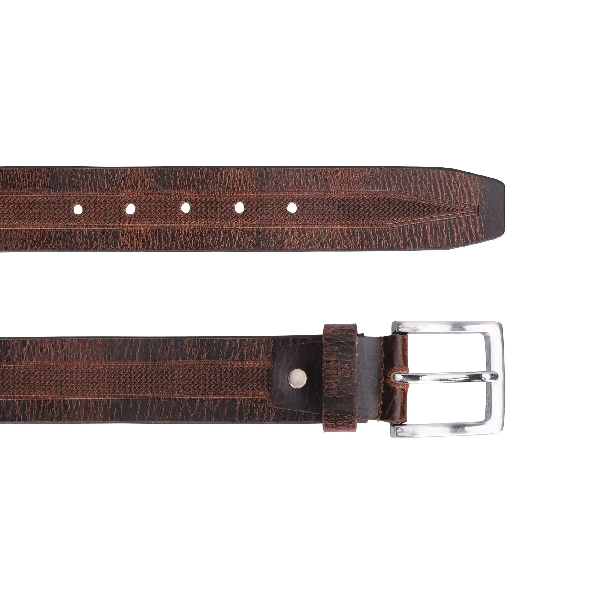 THE CLOWNFISH Men's Genuine Leather Belt with Embossed Design -Tan (Size-40 inches)