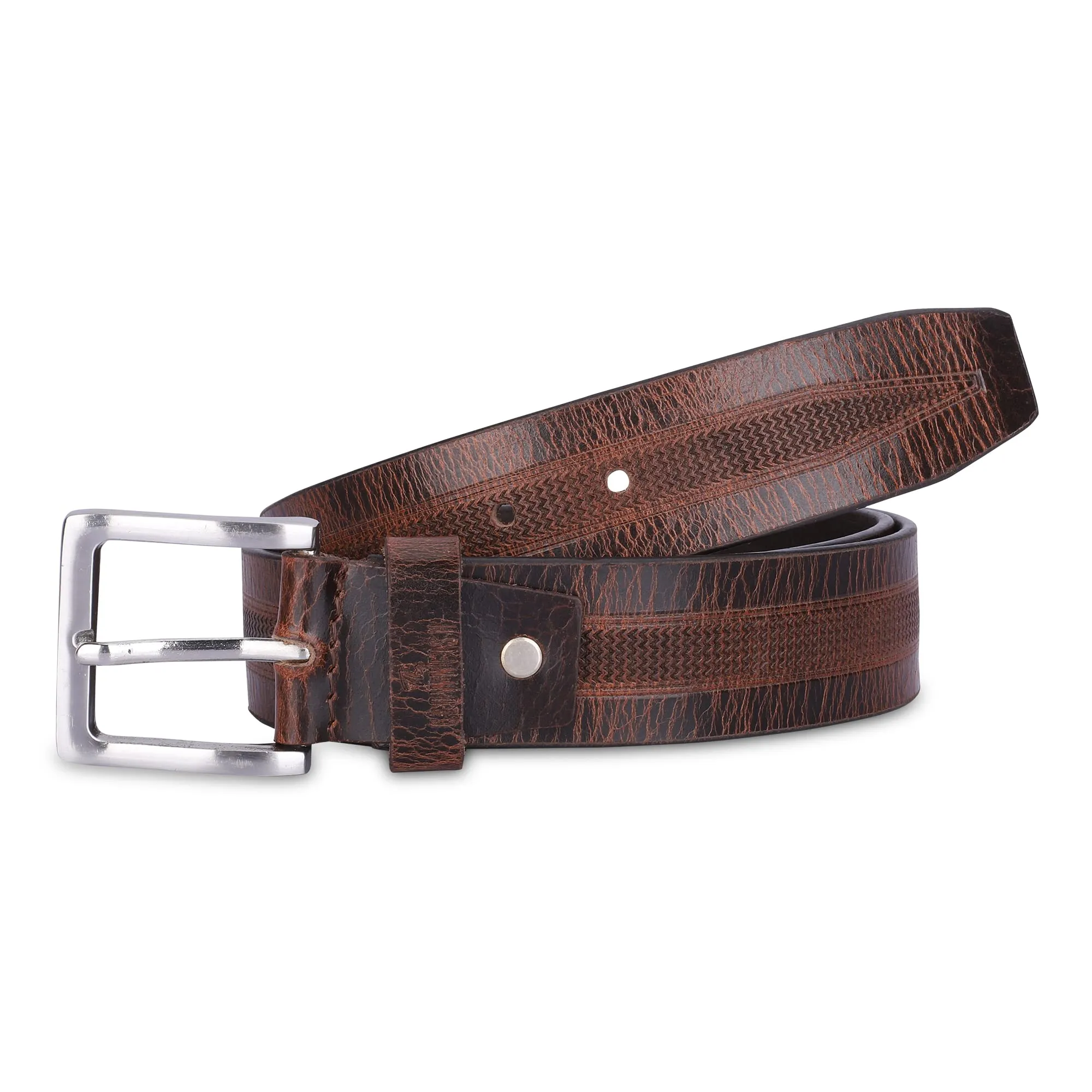 THE CLOWNFISH Men's Genuine Leather Belt with Embossed Design -Tan (Size-40 inches)