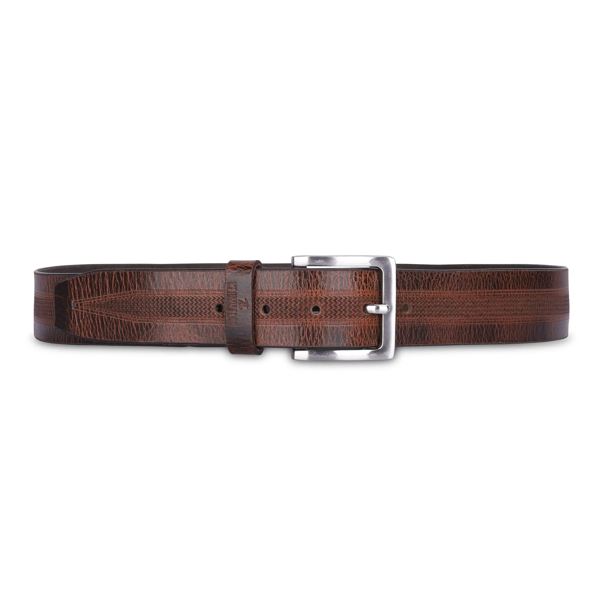 THE CLOWNFISH Men's Genuine Leather Belt with Embossed Design -Tan (Size-40 inches)