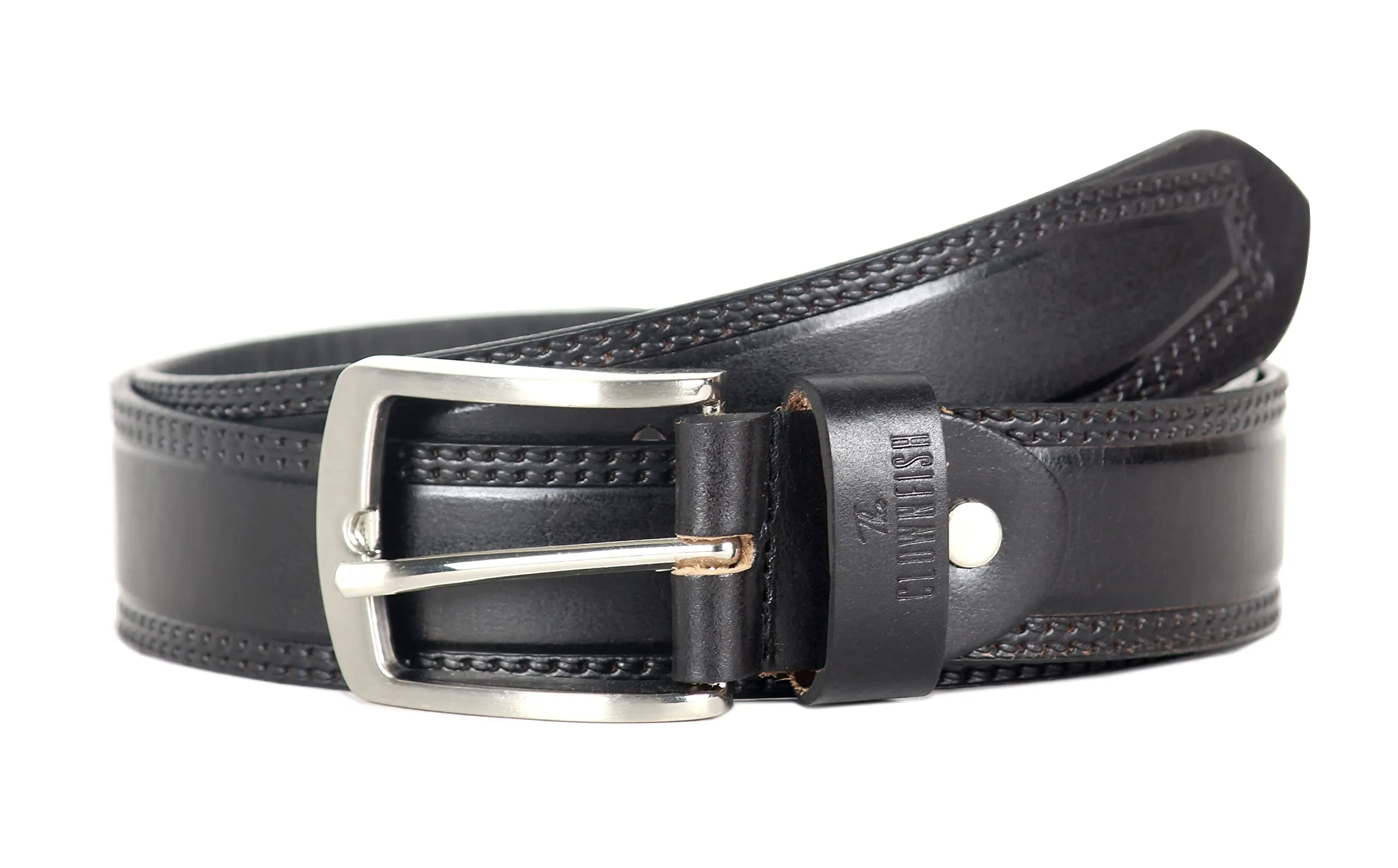 THE CLOWNFISH Men's Genuine Leather Belt with Textured/Embossed Design-Coal Black (Size-36 inches)