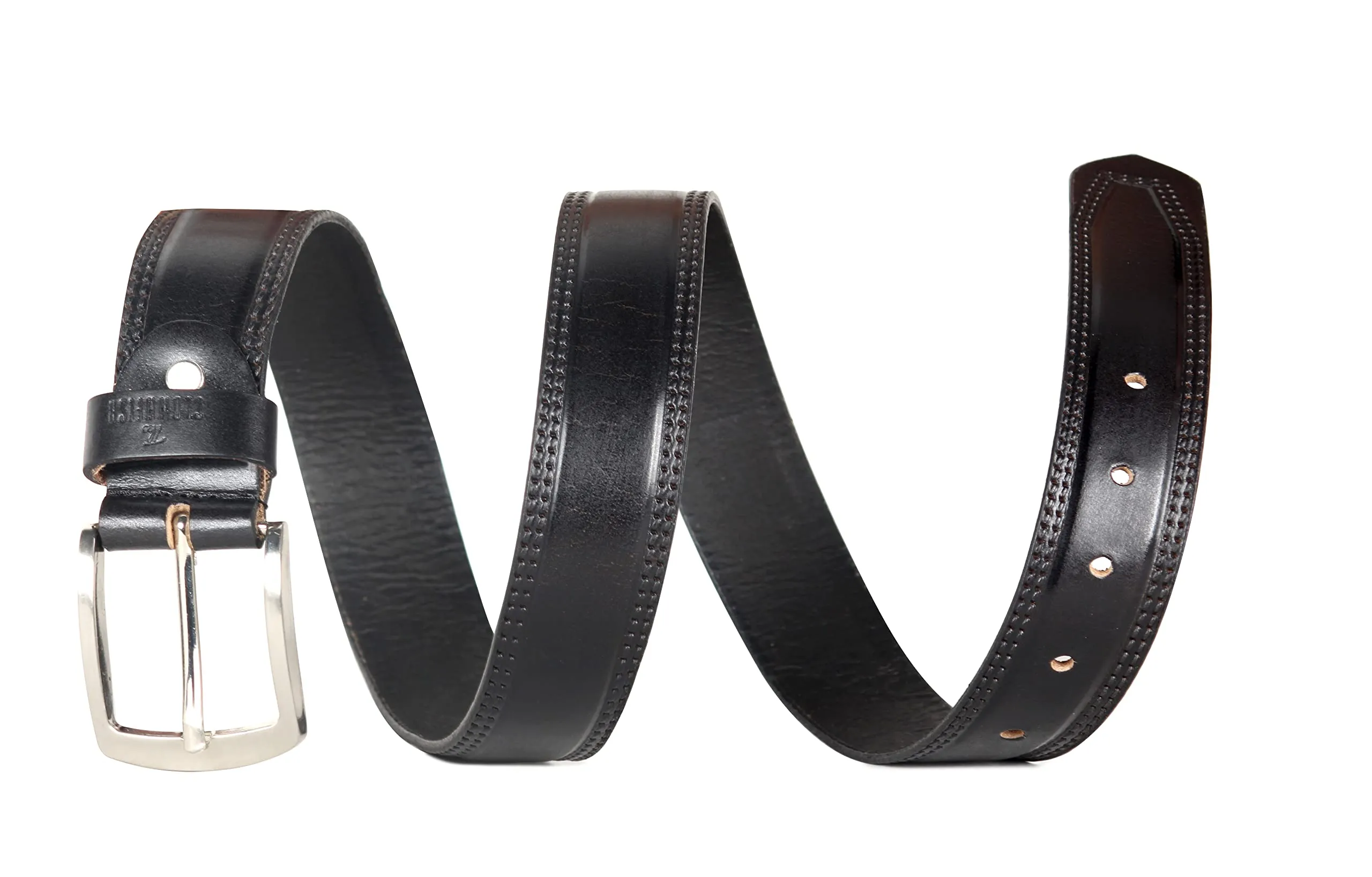 THE CLOWNFISH Men's Genuine Leather Belt with Textured/Embossed Design-Coal Black (Size-36 inches)