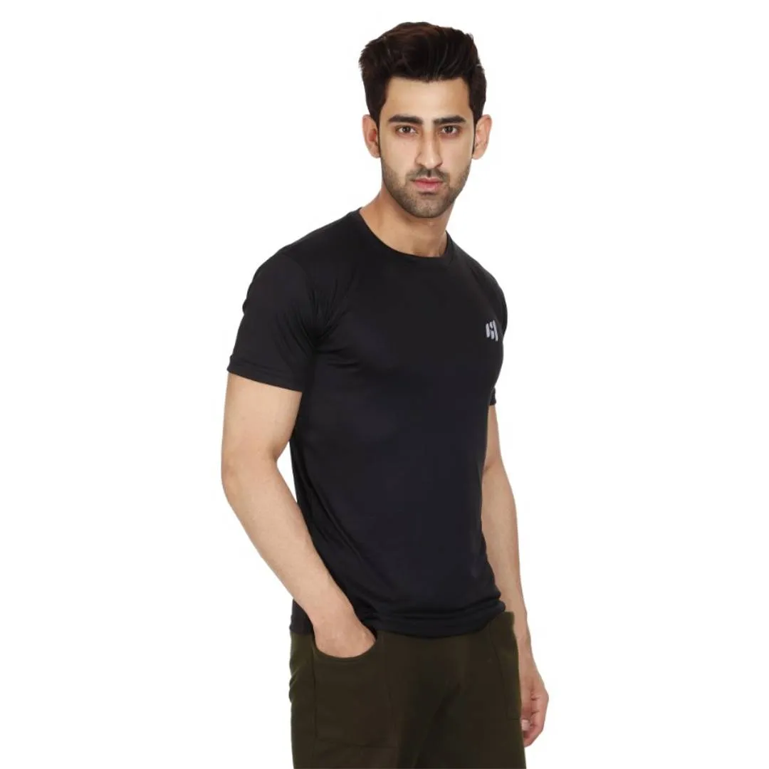 Trendy Sports Round Neck Black T-Shirt