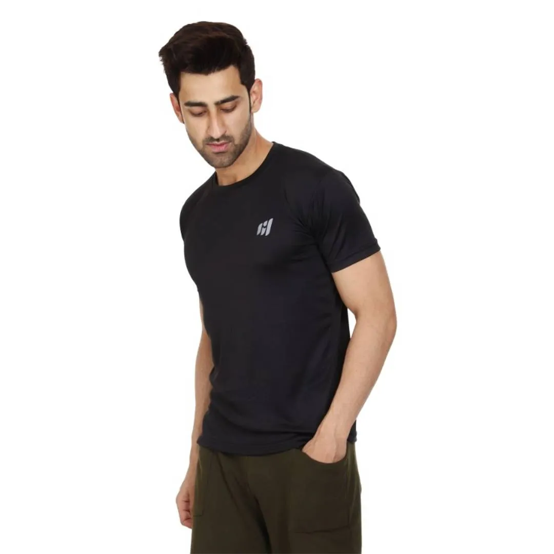 Trendy Sports Round Neck Black T-Shirt