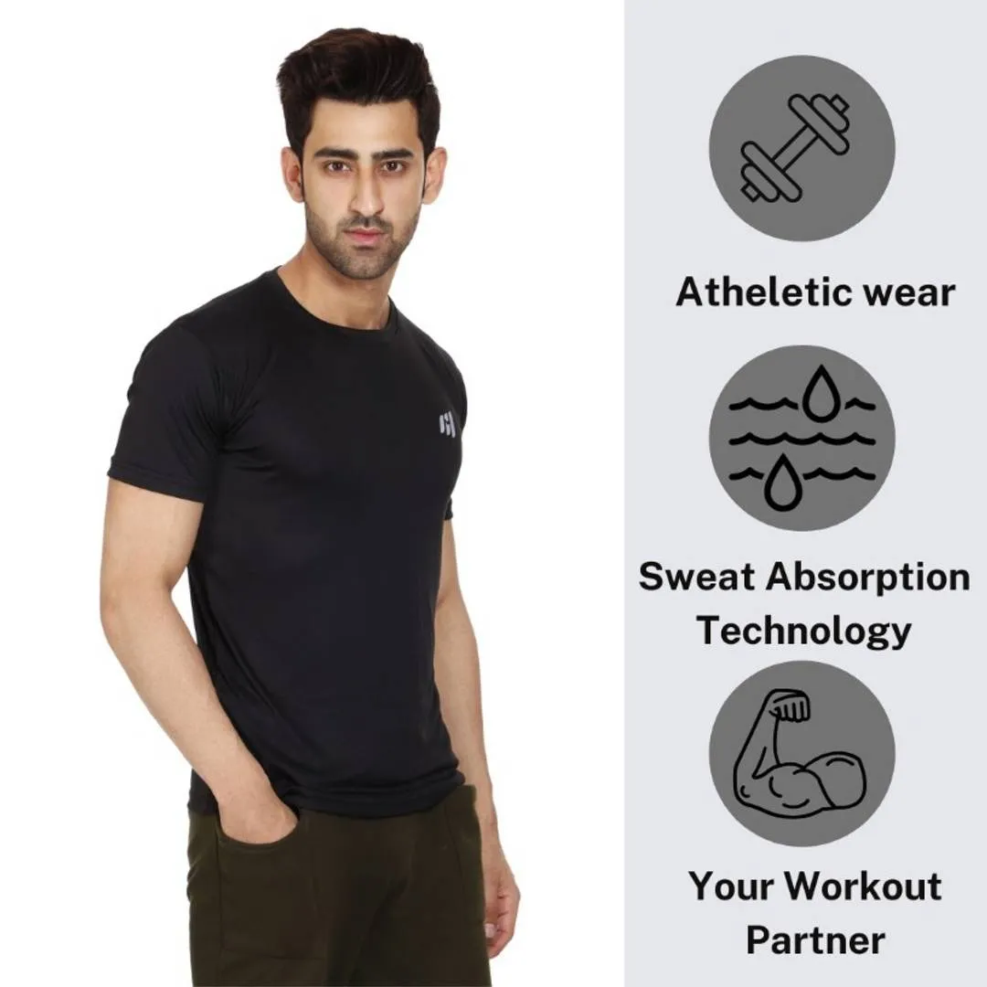 Trendy Sports Round Neck Black T-Shirt