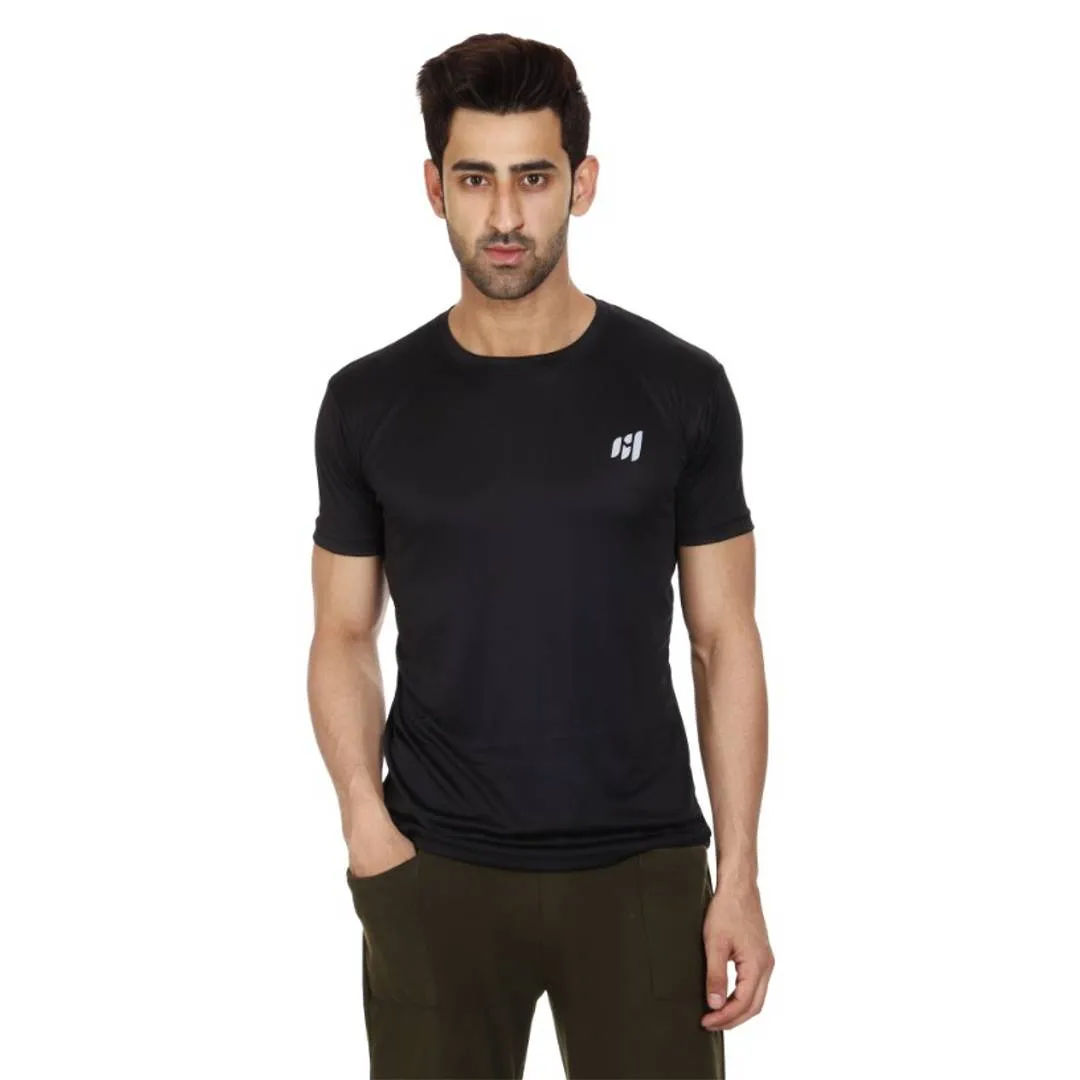 Trendy Sports Round Neck Black T-Shirt