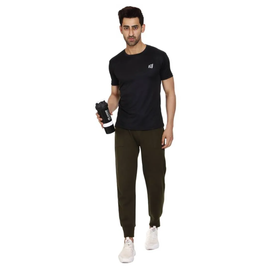 Trendy Sports Round Neck Black T-Shirt