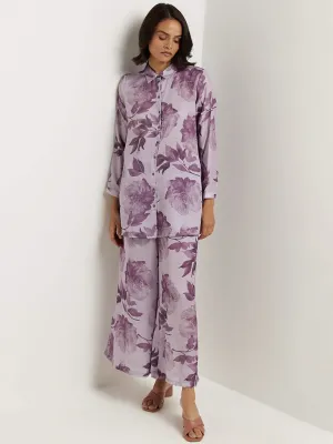 Vark Lilac Floral Printed Tunic and Palazzos Set