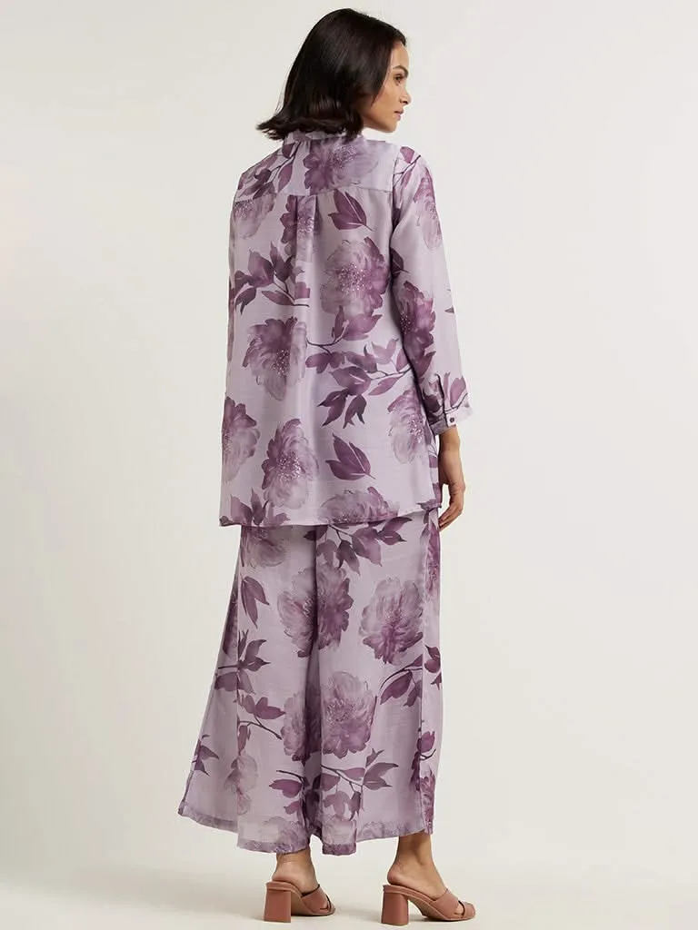 Vark Lilac Floral Printed Tunic and Palazzos Set