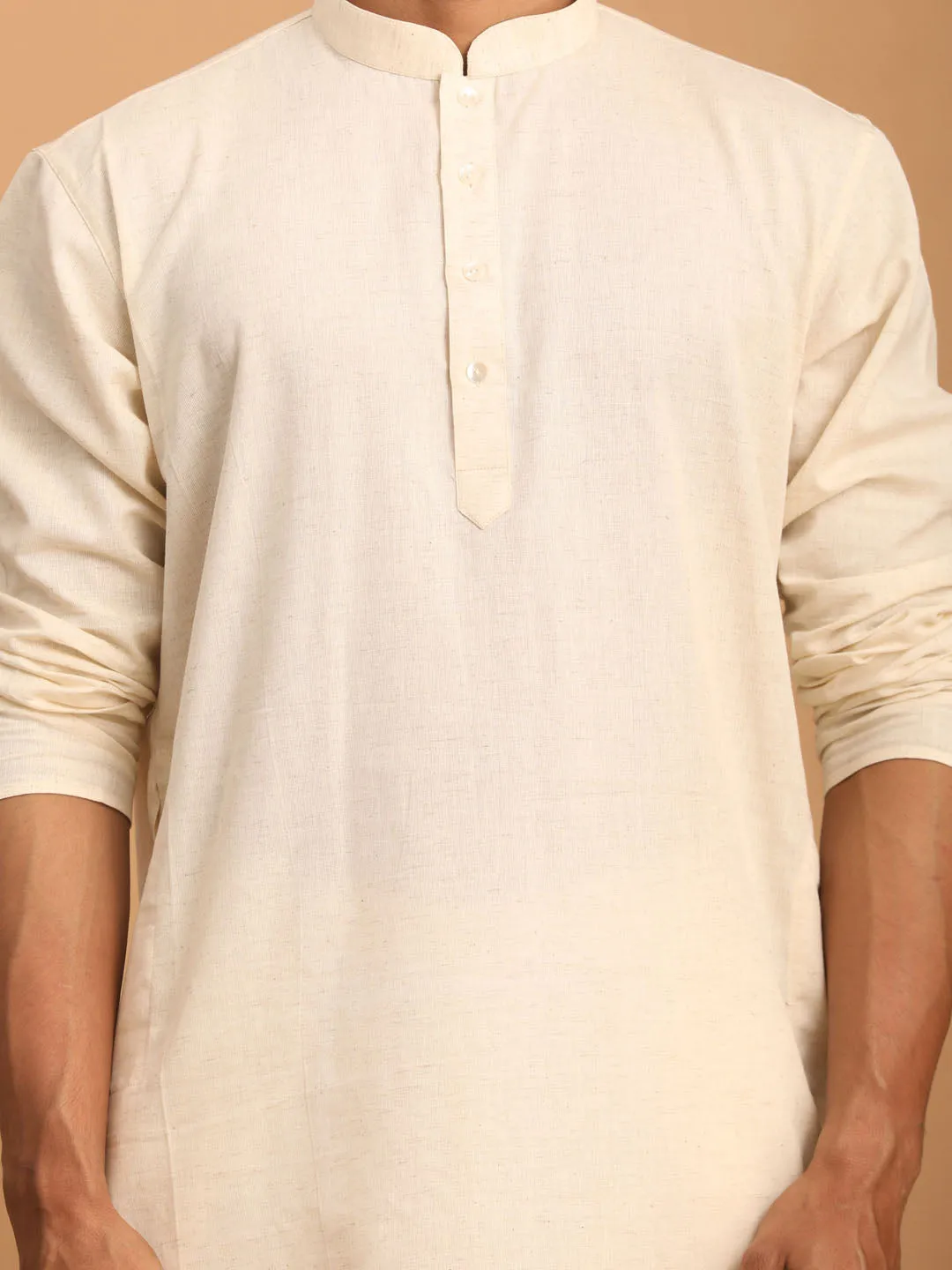 VASTRAMAY Cream Cotton Kurta Set