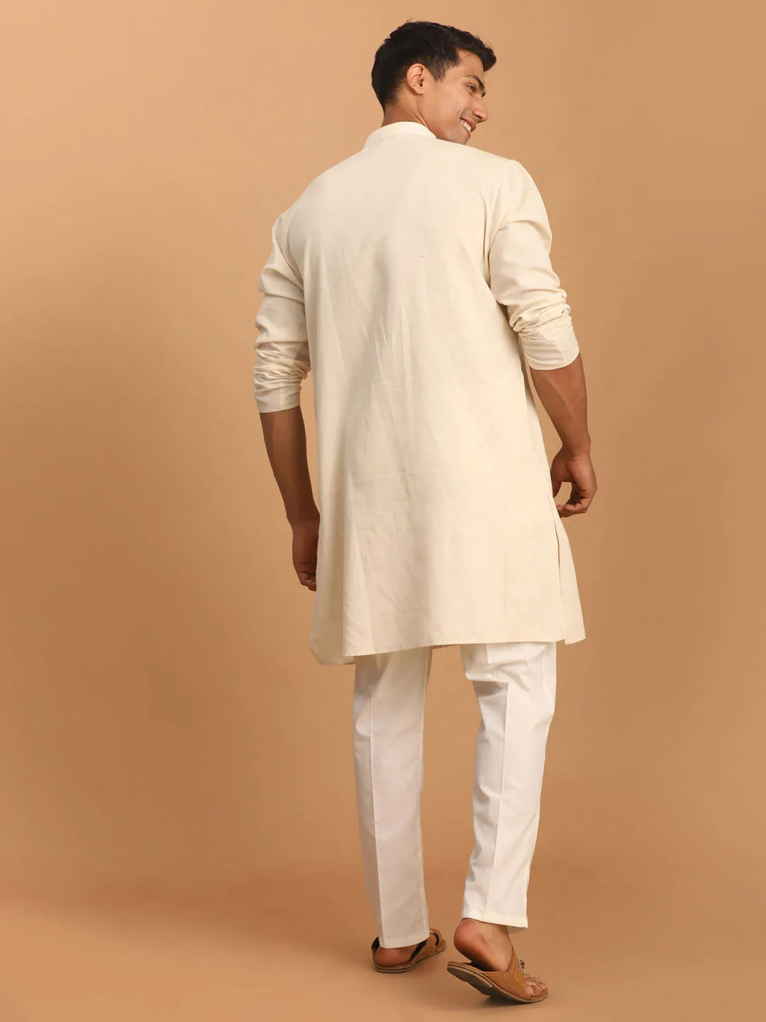 VASTRAMAY Cream Cotton Kurta Set