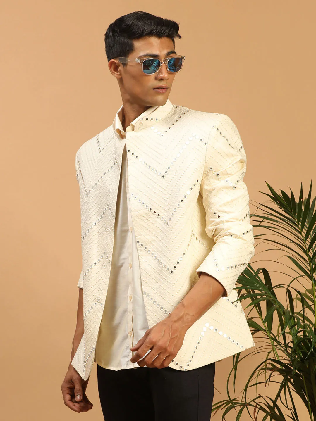 Vastramay Cream Mirror Jodhpuri Set