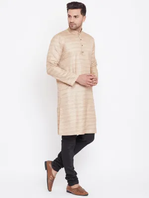 Vastramay Men's Beige & Black Silk Kurta