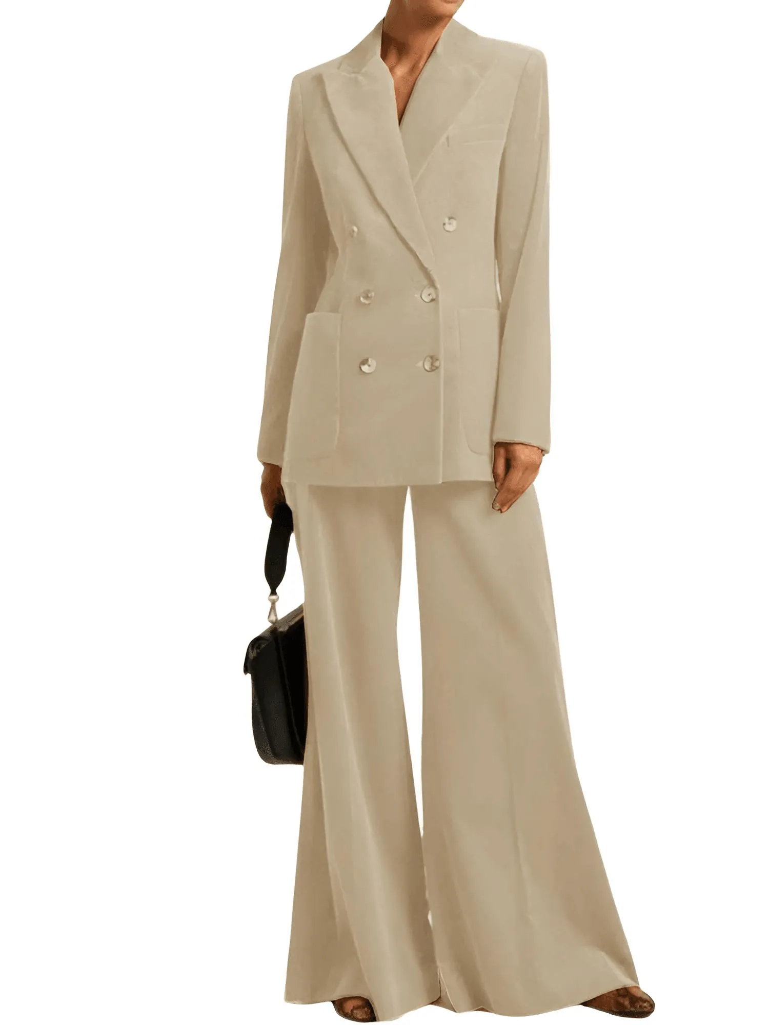 Women's Suit 2-Piece Corduroy Flared Wide Leg Pants Suit