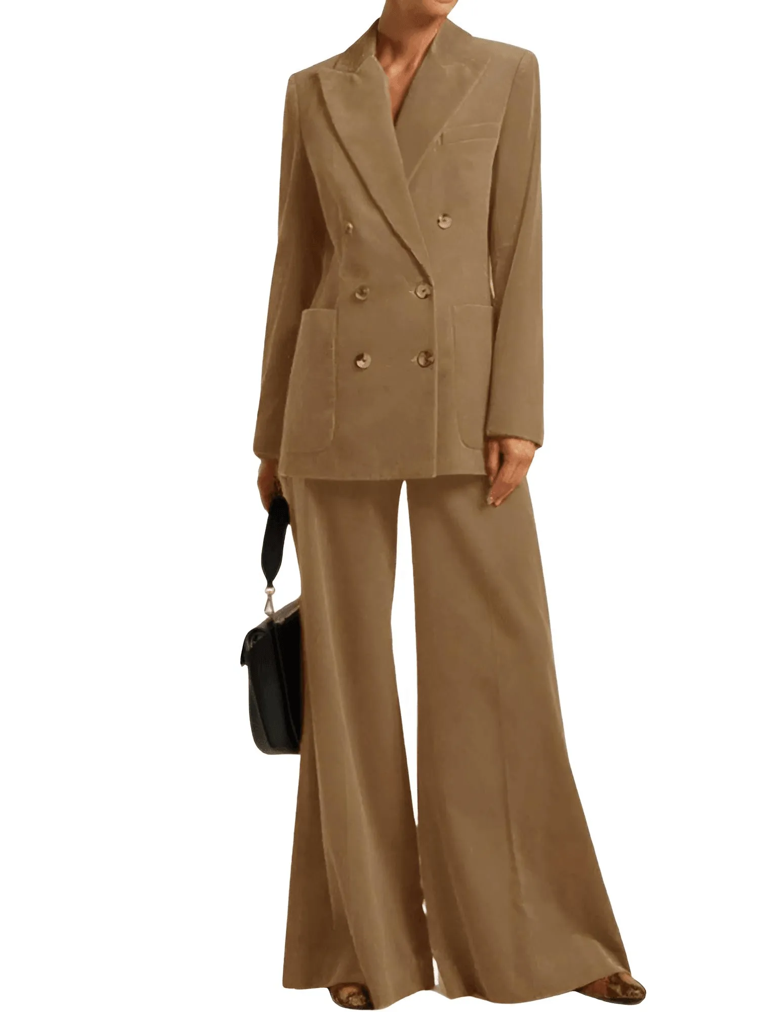 Women's Suit 2-Piece Corduroy Flared Wide Leg Pants Suit